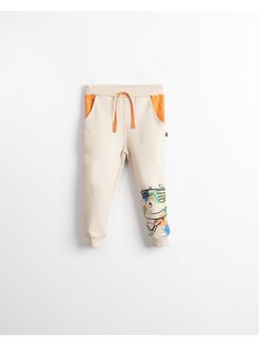 Спортивные штаны для маленьких мальчиков с принтом и эластичной резинкой на талии Mışıl Kids, бежевый
