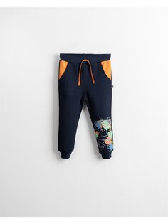 Спортивные штаны для маленьких мальчиков с принтом и эластичной резинкой на талии Mışıl Kids, темно-синий
