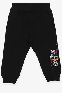 Спортивные штаны для мальчика черные с карманами с принтом (1,5–5 лет) Breeze