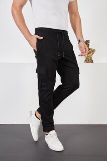 Мужские черные спортивные брюки-карго с карманами и эластичной резинкой на талии и брючинах Z Giyim