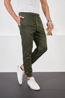 Мужские хлопковые спортивные брюки цвета хаки с эластичной резинкой на талии и штанинах Z Giyim