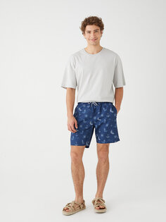 Мужские шорты для плавания длиной до колена с рисунком LCWAIKIKI Classic, темно-синий с принтом