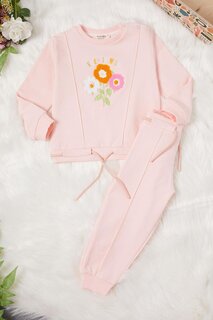 Спортивный костюм для маленьких девочек с розовой цветочной вышивкой 17017 Damla Bebe