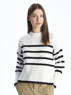 Женский трикотажный свитер в полоску с круглым вырезом и длинными рукавами XSIDE