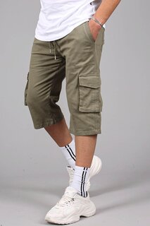 Мужские шорты-капри из габардина цвета хаки с карманами-карго 5754 MADMEXT