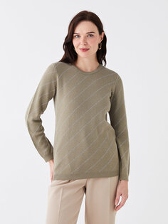 Женский трикотажный свитер в полоску с круглым вырезом и длинными рукавами LCW Grace, сизый