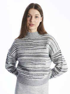 Женский трикотажный свитер с длинным рукавом и полуводолазкой с рисунком XSIDE, серый