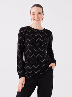 Женский трикотажный свитер с длинным рукавом и круглым вырезом с рисунком LCW Grace, новый черный