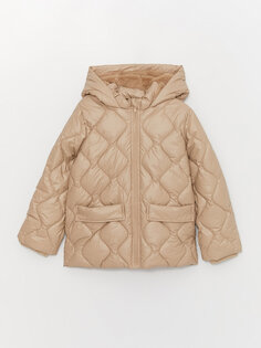 Стеганое пальто с капюшоном для девочек LCW Kids, бежевый