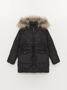 Стеганое пальто с капюшоном для девочек LCW Kids, новый черный