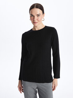 Женский трикотажный свитер с длинным рукавом с круглым вырезом и узором LCW Grace, новый черный