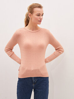 Женский трикотажный свитер с длинным рукавом с круглым вырезом и узором LCWAIKIKI Basic, матовый розовый