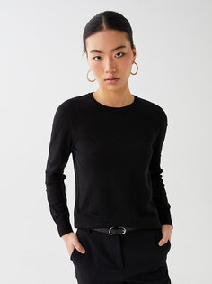 Женский трикотажный свитер с длинным рукавом с круглым вырезом и узором LCWAIKIKI Basic, новый черный