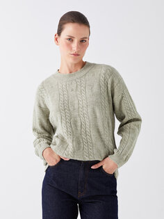 Женский трикотажный свитер с длинным рукавом с круглым вырезом и узором LCWAIKIKI Basic, сизый