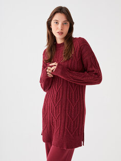 Женский трикотажный свитер с длинным рукавом с круглым вырезом и узором LCWAIKIKI Basic, светло-бордовый