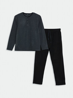 Мужской пижамный комплект Standard Mold Polar LCW DREAM, черный полосатый
