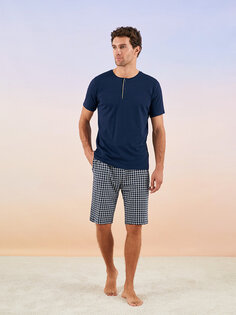 Мужской пижамный комплект Standard Mold с шортами LCW DREAM, к.темно-синий