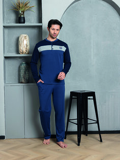 Мужской пижамный комплект интерлок, передняя часть, средняя часть, хлопок, сезонный M70052267 ahengim, синий