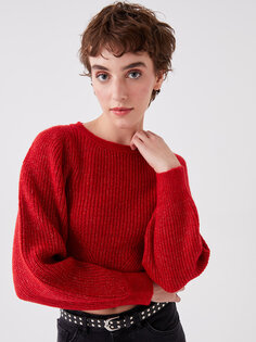 Женский трикотажный свитер с длинным рукавом с круглым вырезом и узором XSIDE, красный