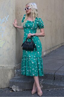 Зеленое платье миди с цветочным узором и рукавами-фонариками MG1820 MADMEXT