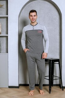 Мужской пижамный комплект из хлопка с двумя нитками на кокетке спереди, сезонный M70162281 ahengim, серый