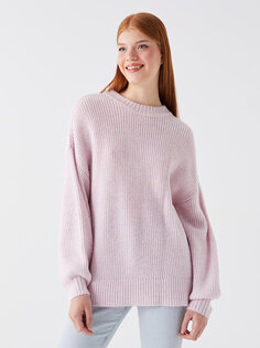 Женский трикотажный свитер с длинным рукавом с круглым вырезом и узором XSIDE, светло-розовый