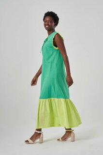 Зеленое платье с планкой с цветными блоками Mizalle