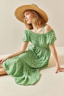 Зеленое платье с низкими плечами и цветочным узором 3YXK6-47311-08 XHAN
