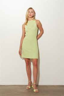 Зеленое трикотажное платье в рубчик с круглым вырезом SWD4685YE Sherin