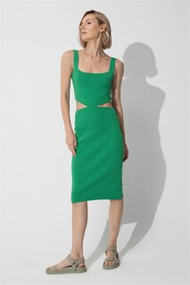 Зеленое трикотажное платье длины миди с глубоким вырезом SWD4581YE Sherin