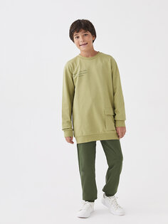 Толстовка для мальчиков из органического хлопка с длинными рукавами и круглым вырезом с принтом LCW Kids, светло-зеленый