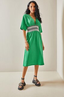 Зеленое текстурированное платье с поясом 3YXK6-47403-08 XHAN
