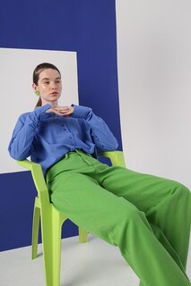 Зеленые широкие брюки из 100 % хлопка с высокой талией ALL DAY