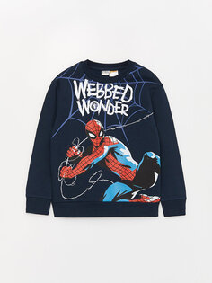 Толстовка для мальчиков с длинными рукавами и принтом «Человек-паук» с круглым вырезом LCW Kids, темно-синий