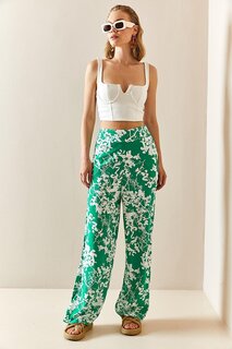 Зеленые повседневные брюки с цветочным узором 3YXK5-47334-08 XHAN