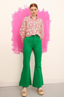 Зеленые хлопковые брюки-клеш ALL DAY