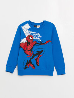 Толстовка для мальчиков с длинными рукавами и принтом «Человек-паук» с круглым вырезом LCW Kids, темно-синий