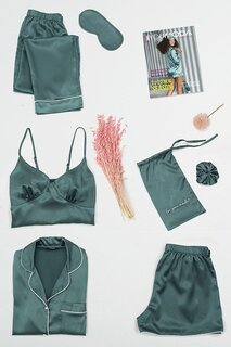 Зеленый пижамный комплект из 7 предметов с бюстье FOR YOU MODA