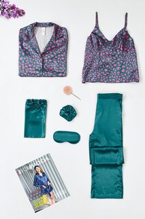 Зеленый пижамный комплект из 6 предметов с леопардовым принтом FOR YOU MODA, зеленый