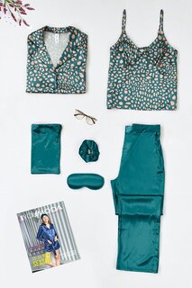 Зеленый пижамный комплект из 6 предметов с леопардовым принтом FOR YOU MODA, зеленый