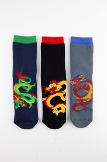 Набор из 3 детских носков с противоскользящим полотенцем «Дракон» Bross