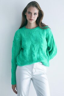 Зеленый плетеный свитер с круглым вырезом Pieces of Melon