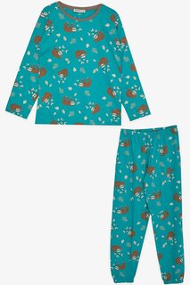 Зеленый пижамный комплект для девочек с узором «ленивые животные» (5–8 лет) Breeze