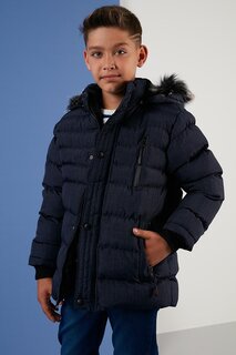 Зимнее пальто со съемным капюшоном и карманами на плюшевой подкладке 5760024 Lela, темно-синий