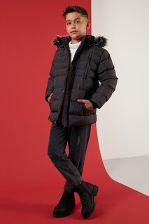 Зимнее пальто со съемным капюшоном и карманами на плюшевой подкладке 5760024 Lela, серый