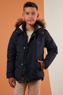 Зимнее пальто с капюшоном, воротником из искусственного меха и плюшевой подкладкой 6036024 Lela, темно-синий