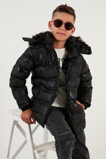 Зимнее пальто со съемным капюшоном и карманами на плюшевой подкладке с камуфляжным рисунком 5760071 Lela, черный