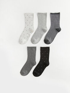 Набор из 5 женских носков с рисунком LCW DREAM, серый меланж