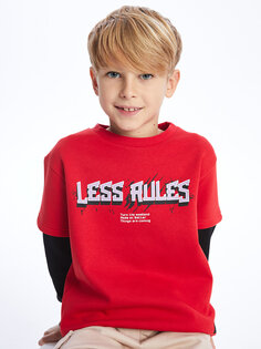 Толстовка для мальчиков с круглым вырезом и длинными рукавами с принтом LCW Kids, красный