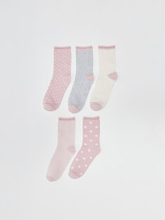 Набор из 5 женских носков с рисунком LCW DREAM, светло-розовый